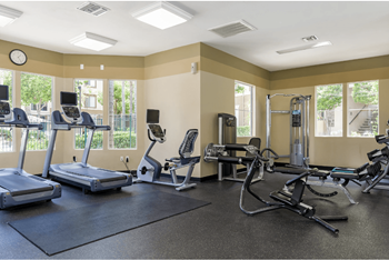 Temperature controlled fitness center with free weights & flat screen tv